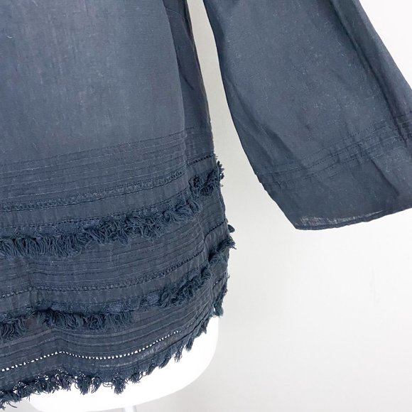 Anthropologie Meadow Rue Black Olathe Fringe Linen Blouse Medium - Picture 2 of 4